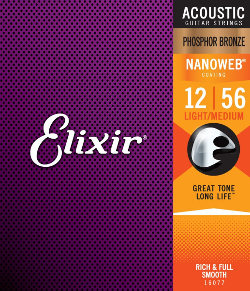 Elixir NanoWeb Phosphor Bronze 16077 Light-Medium 012-056