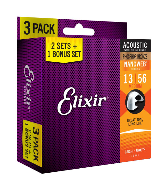 Elixir Ac. Guitar NW Ph. Bronze Medium 013-056 3er Pack